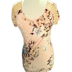 Next Lace Floral Colorful Short Sleeve Top Breathable Pink Blue Cream Red Blouse